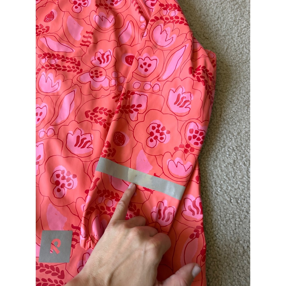 Reima Girls Rain Jacket Coat Floral Hooded Reflective Pink Size 7 - Picture 6 of 8